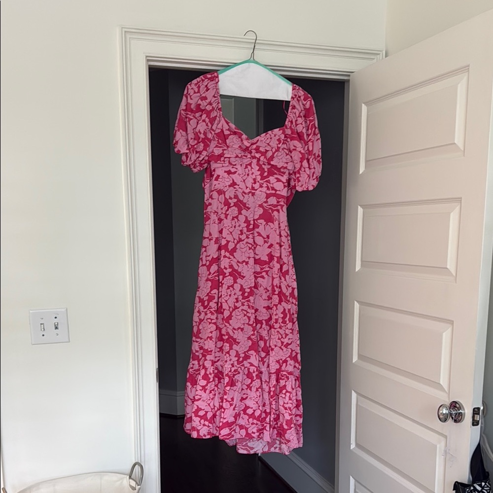 Free the Roses Pink Puff Sleeve Maxi Dress